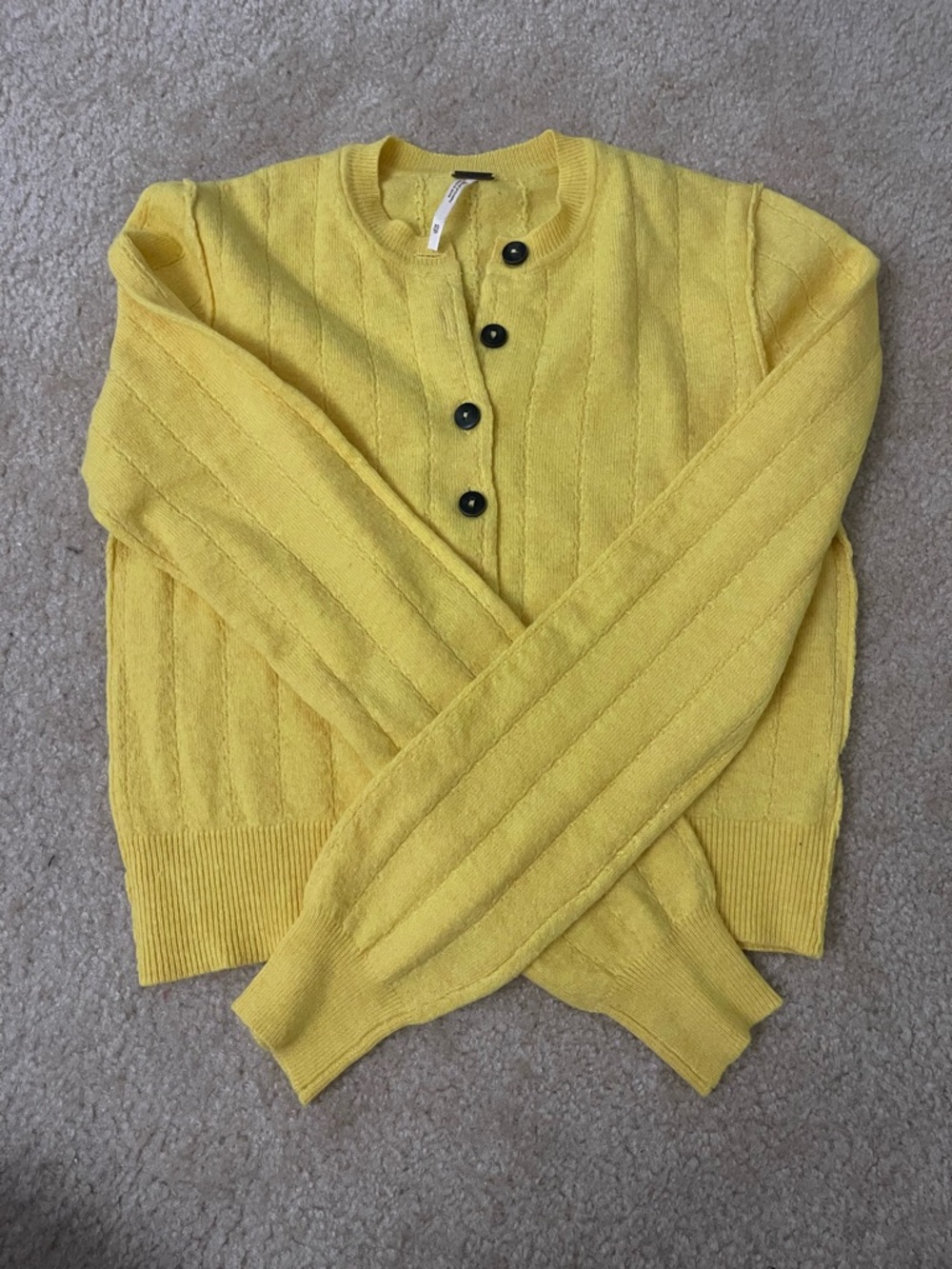Free People Yellow Button-Front Ribbed Women’s Sweater